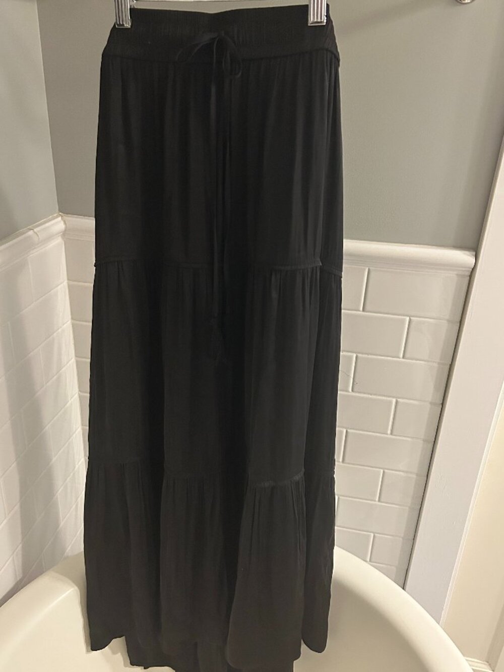 Black Maxi Tiered Flowy Skirt, Size S